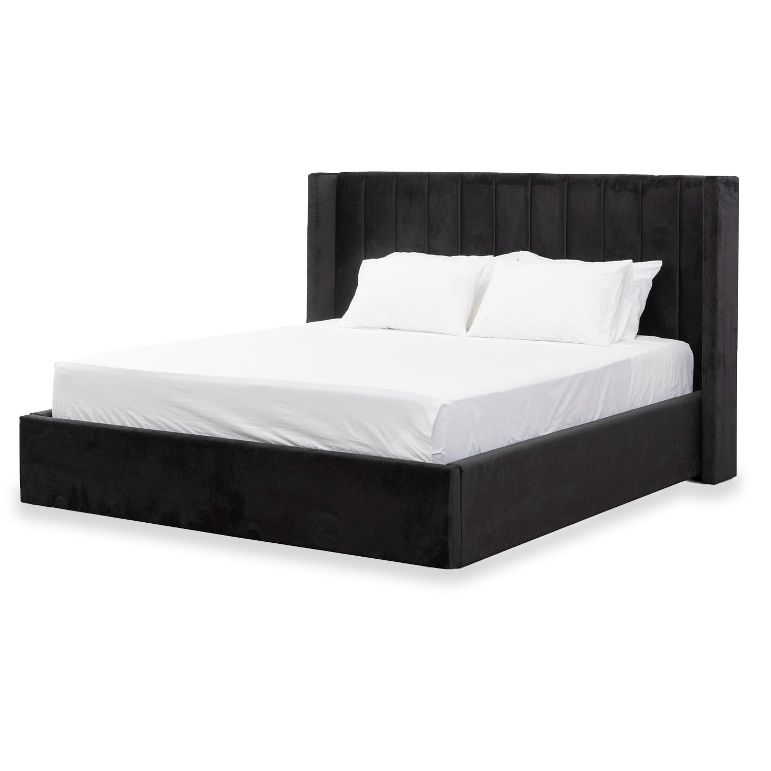 Sebastian Queen Wide Base Bed Frame - Black Velvet - Beds