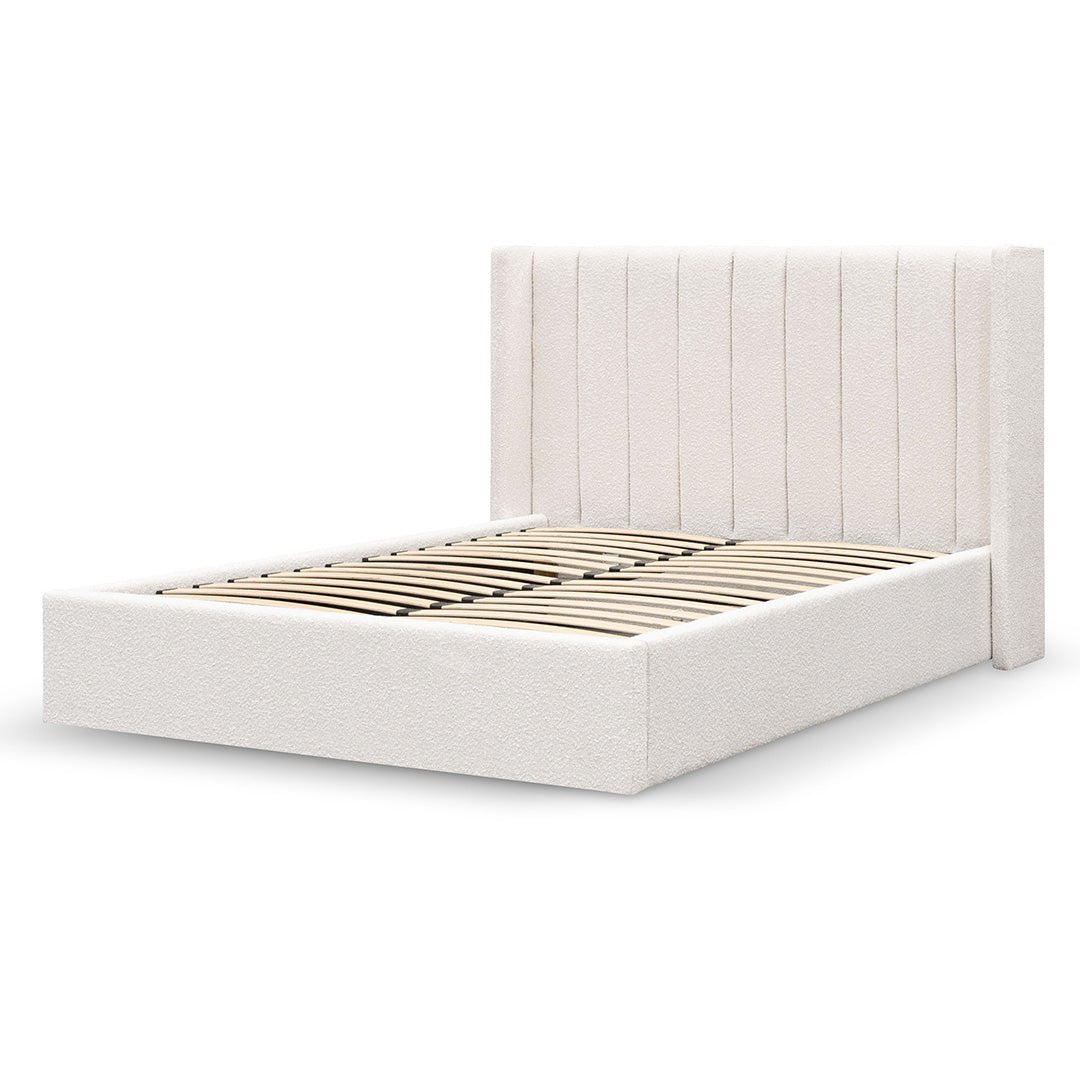 Sebastian Wide Base Queen Sized Bed Frame - Snow Boucle - Beds