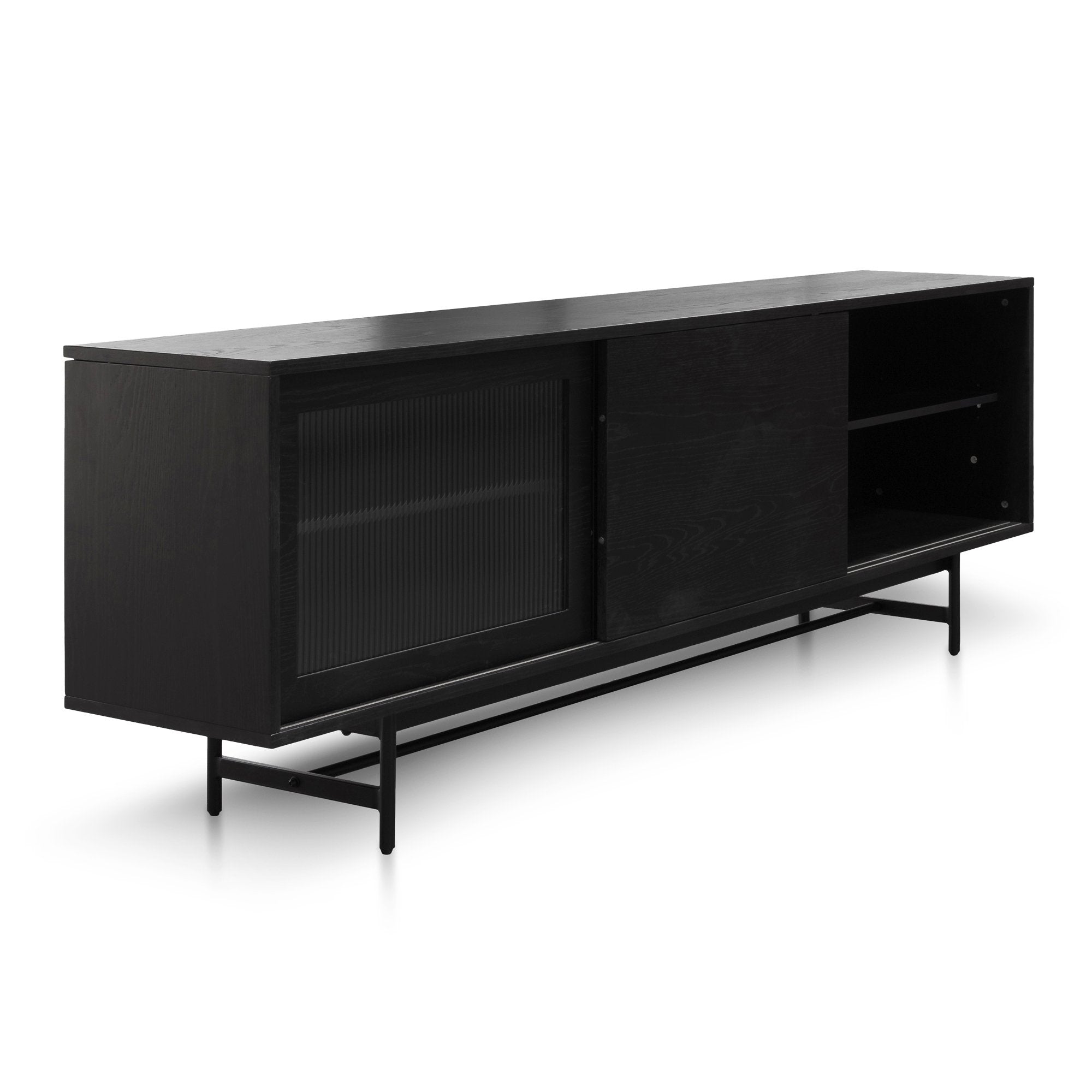 Sebastian Wooden TV Entertainment Unit - Full Black with Flute Glass Door - TV Units