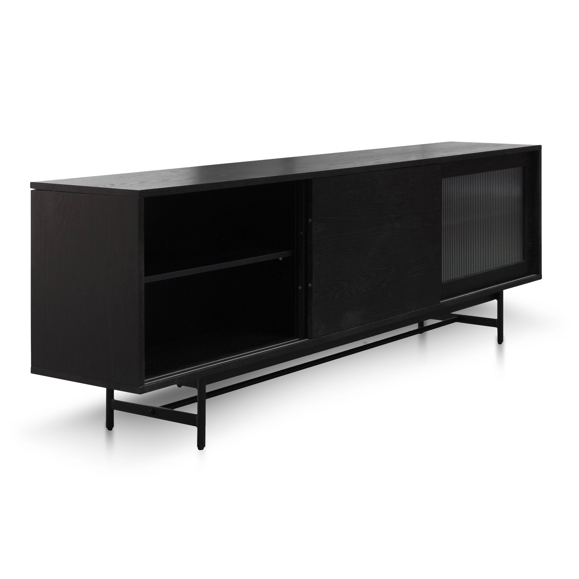Sebastian Wooden TV Entertainment Unit - Full Black with Flute Glass Door - TV Units