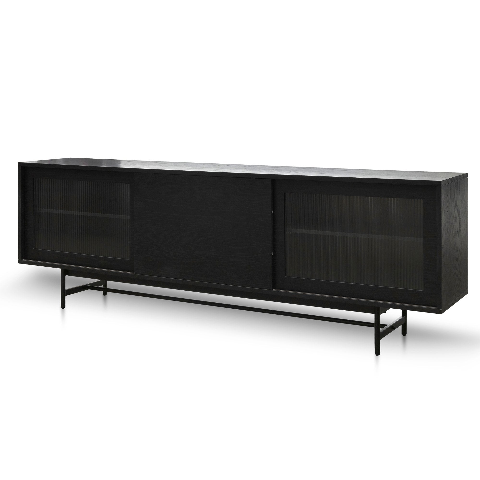 Sebastian Wooden TV Entertainment Unit - Full Black with Flute Glass Door - TV Units