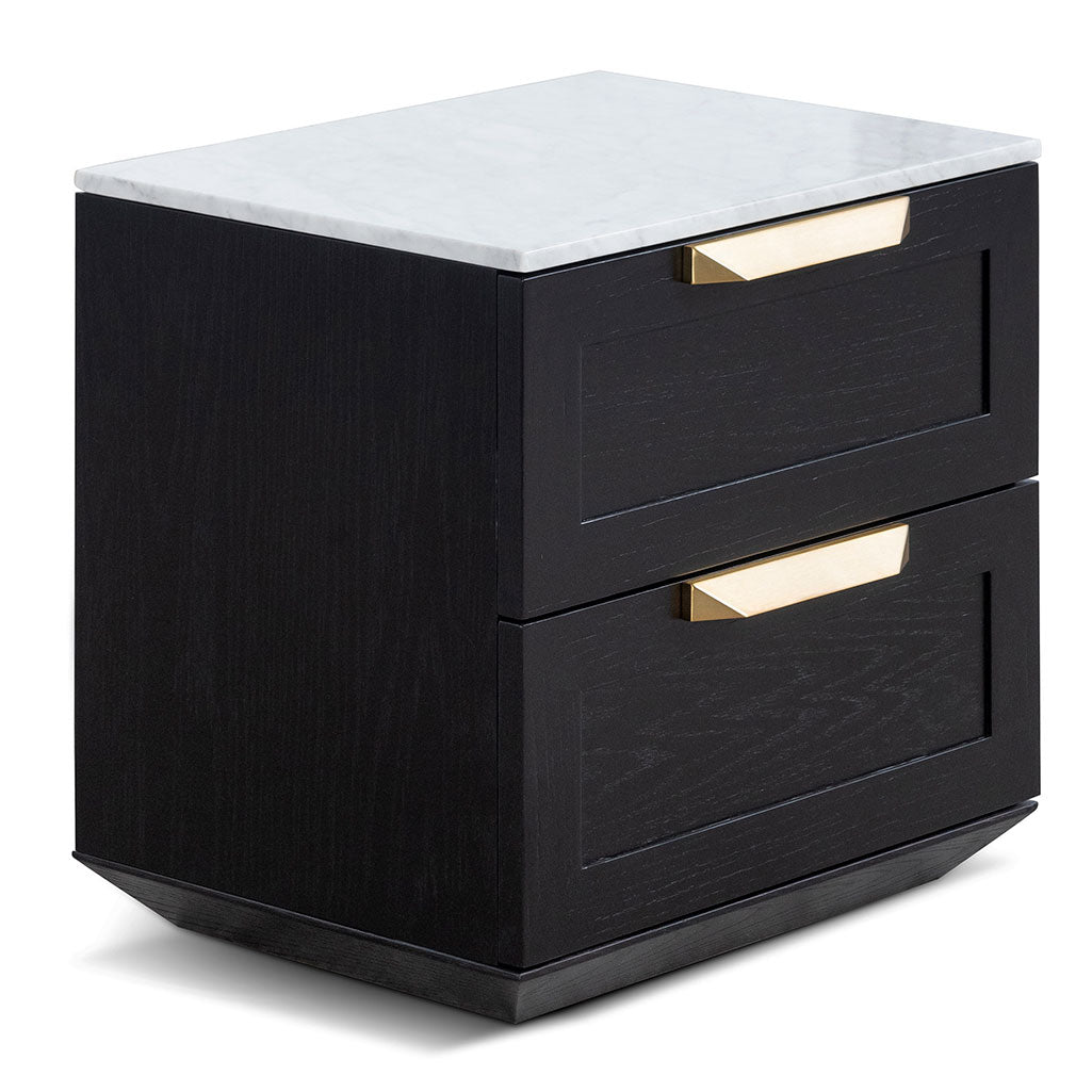 Selena Bedside Table - Black with Marble Top - Bedside Tables