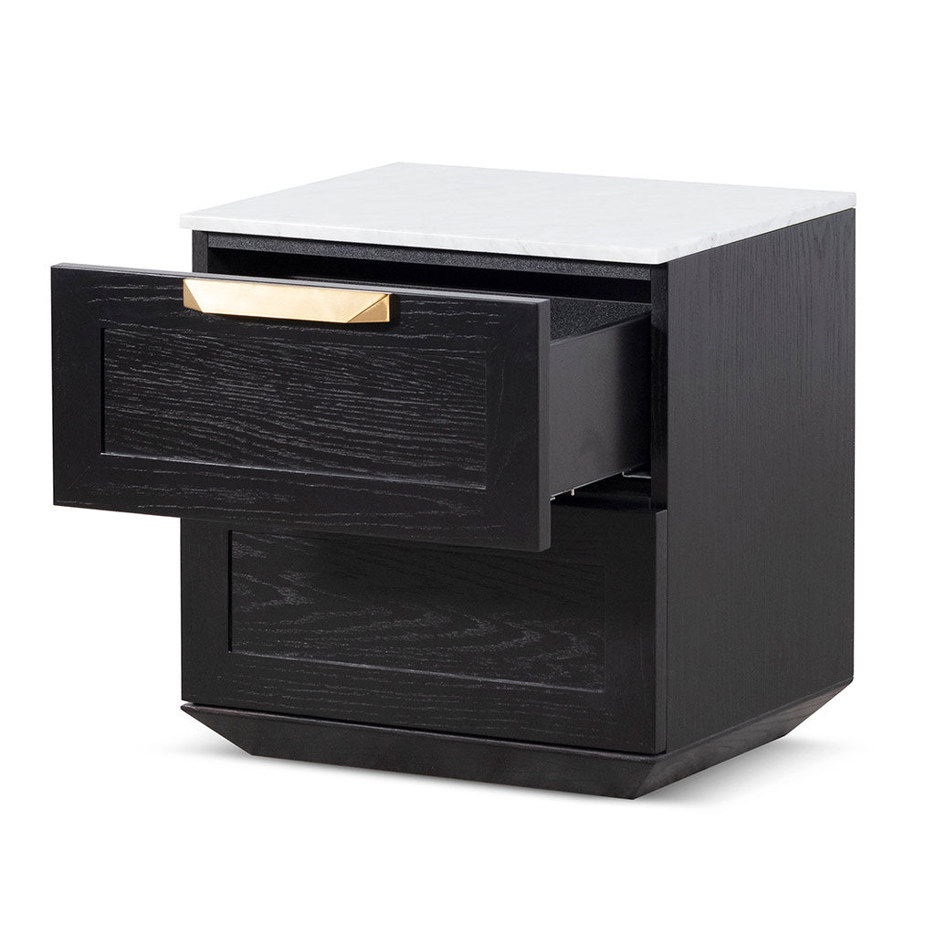Selena Bedside Table - Black with Marble Top - Bedside Tables