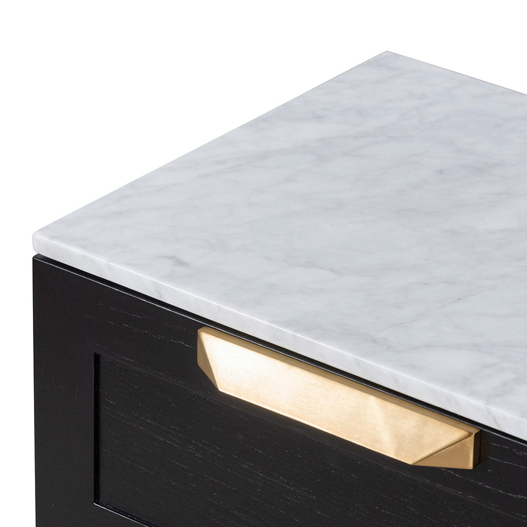 Selena Bedside Table - Black with Marble Top - Bedside Tables