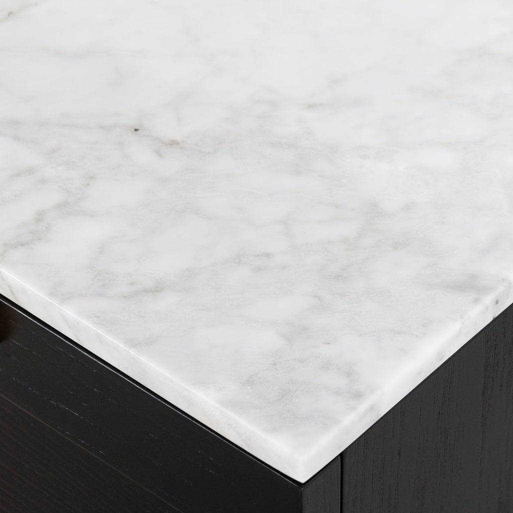 Selena Bedside Table - Black with Marble Top - Bedside Tables