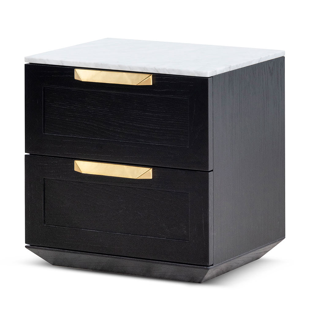 Selena Bedside Table - Black with Marble Top - Bedside Tables