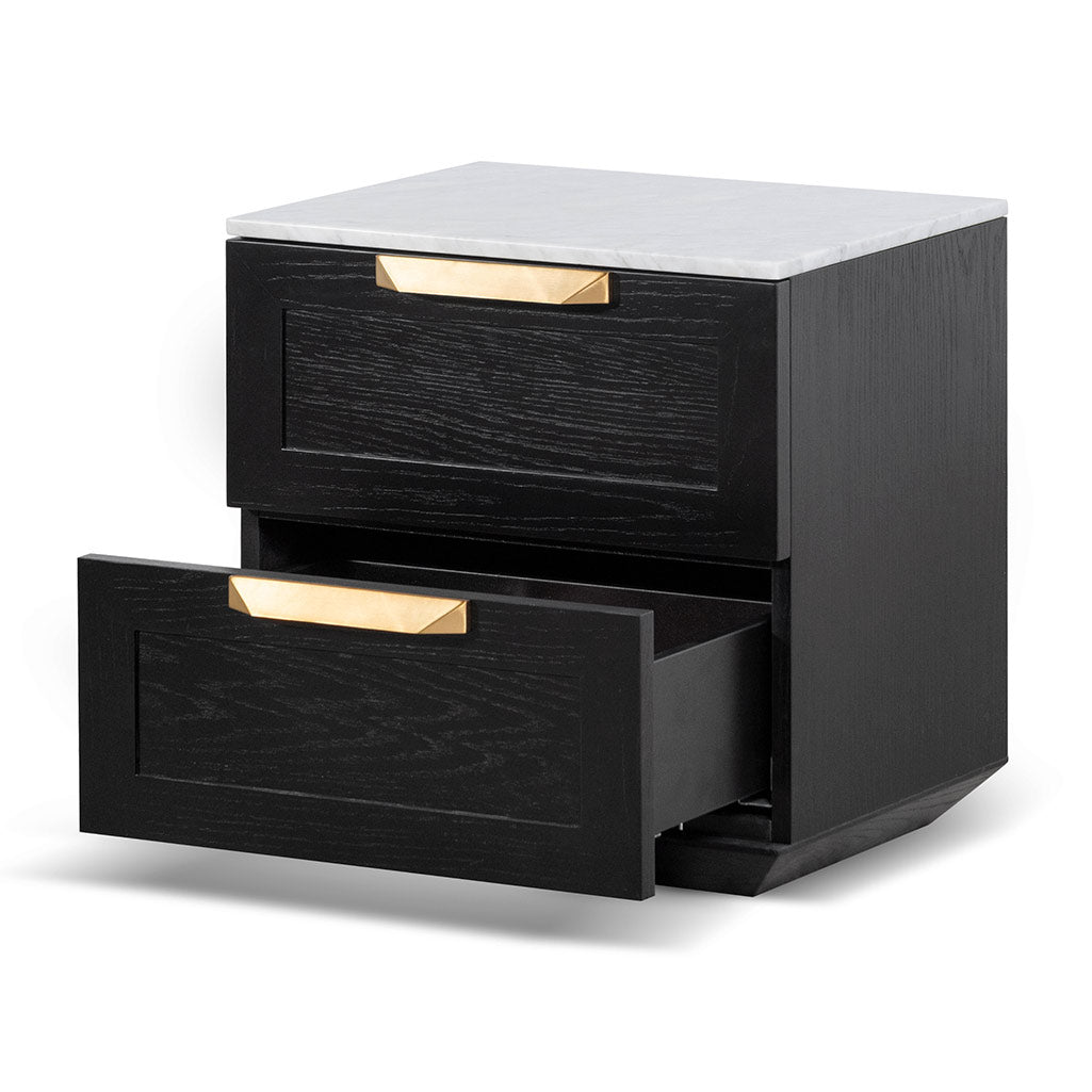 Selena Bedside Table - Black with Marble Top - Bedside Tables