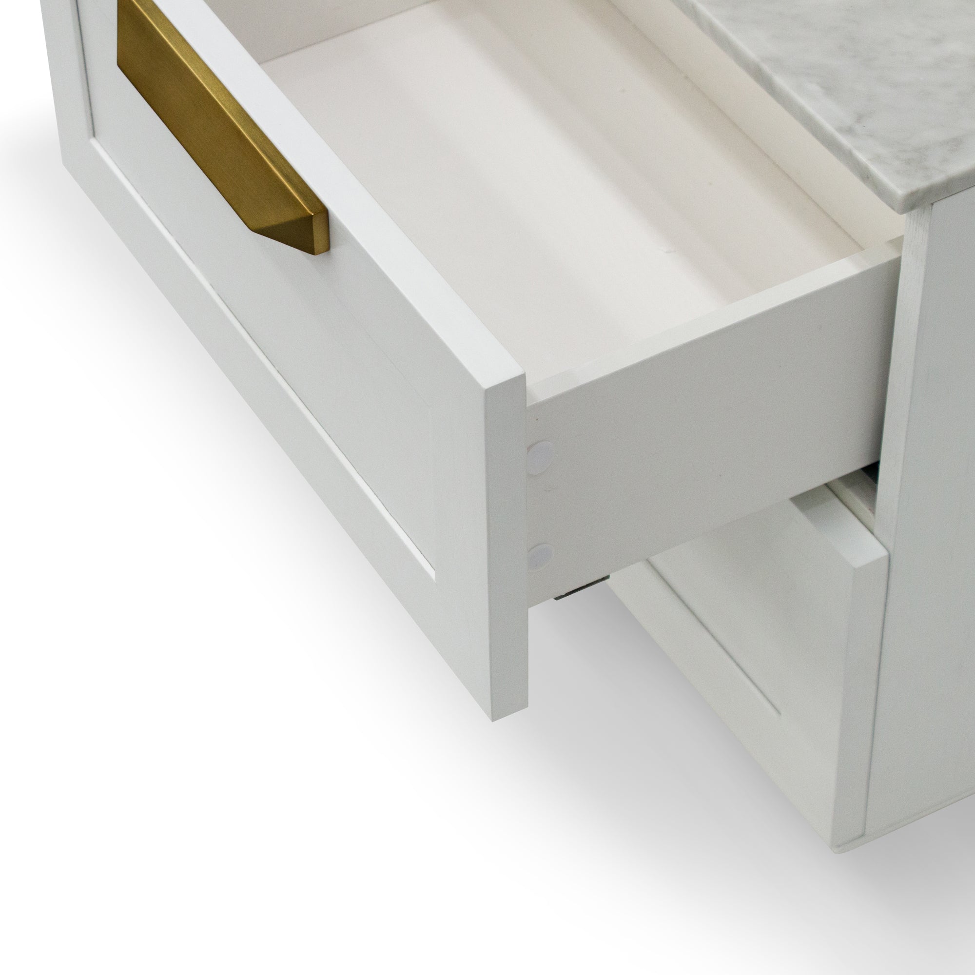 Selena Bedside Table - White with Marble Top - Bedside Tables