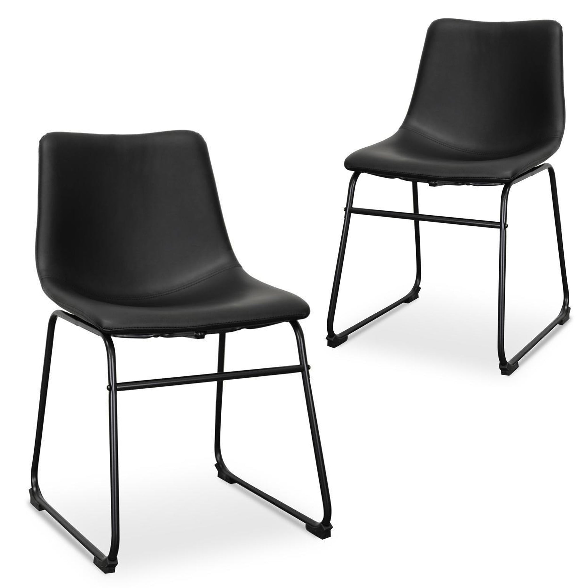 Set of 2 Ethan Dining Chair - Black PU Leather - Dining Chairs