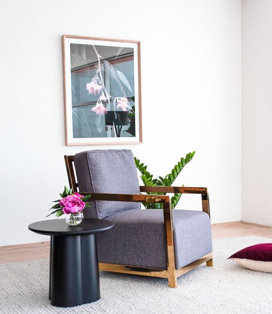 Simon Golden Frame Lounge Chair - Grey - Armchairs