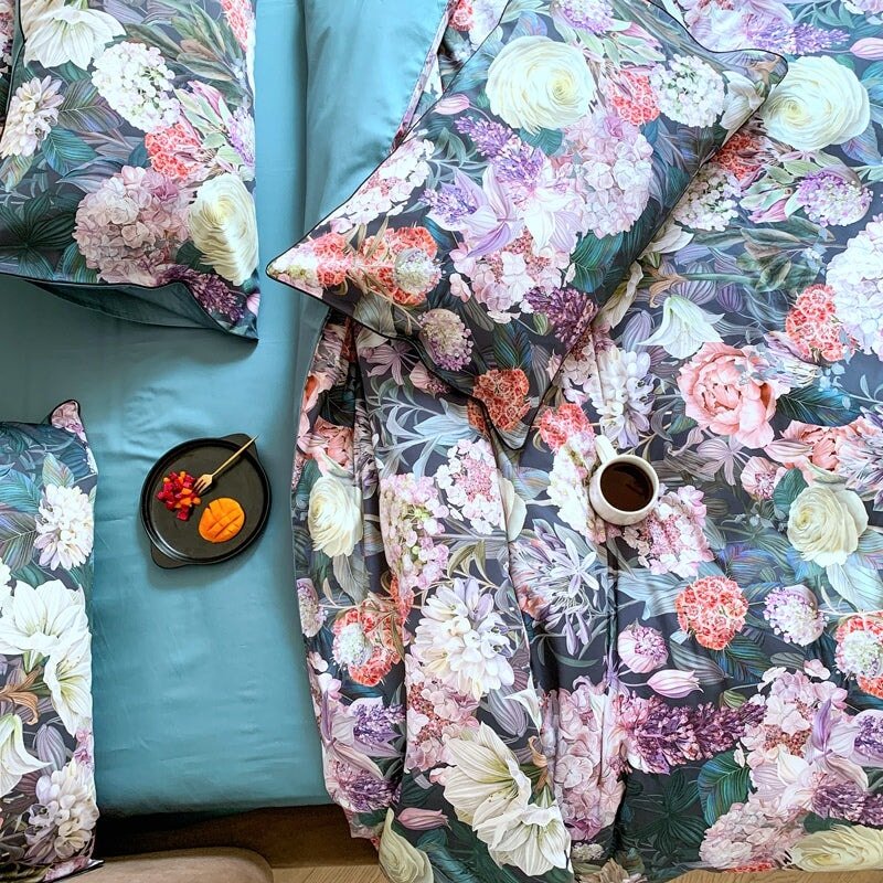 Smudge Floral Duvet Cover Set (Egyptian Cotton, 500TC) - Duvet Covers