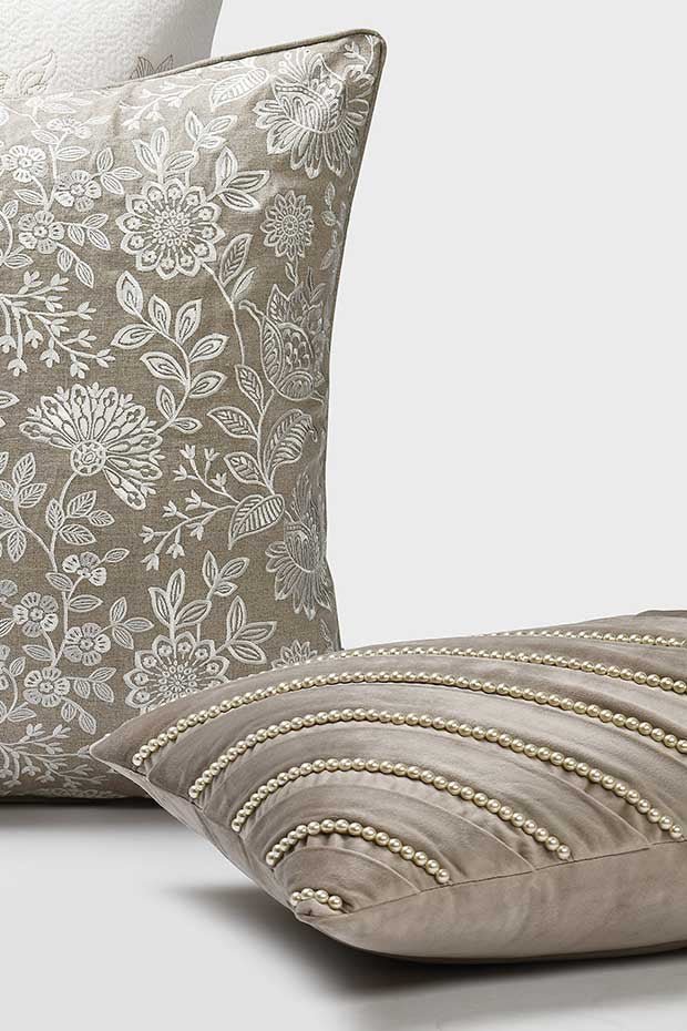 Sophia Pearl Lumbar Pillow Cover , Beige - Pillow Covers