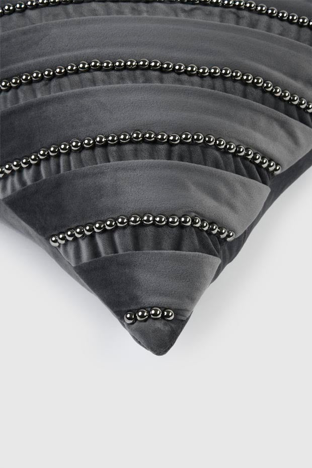 Sophia Pearl Lumbar Pillow Cover , Grey - Pillow Covers