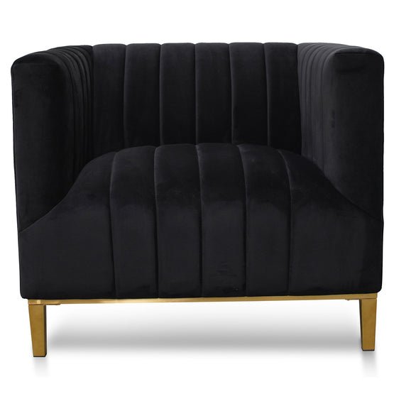 Theodore Black Velvet Armchair - Brushed Gold Base - Armchairs