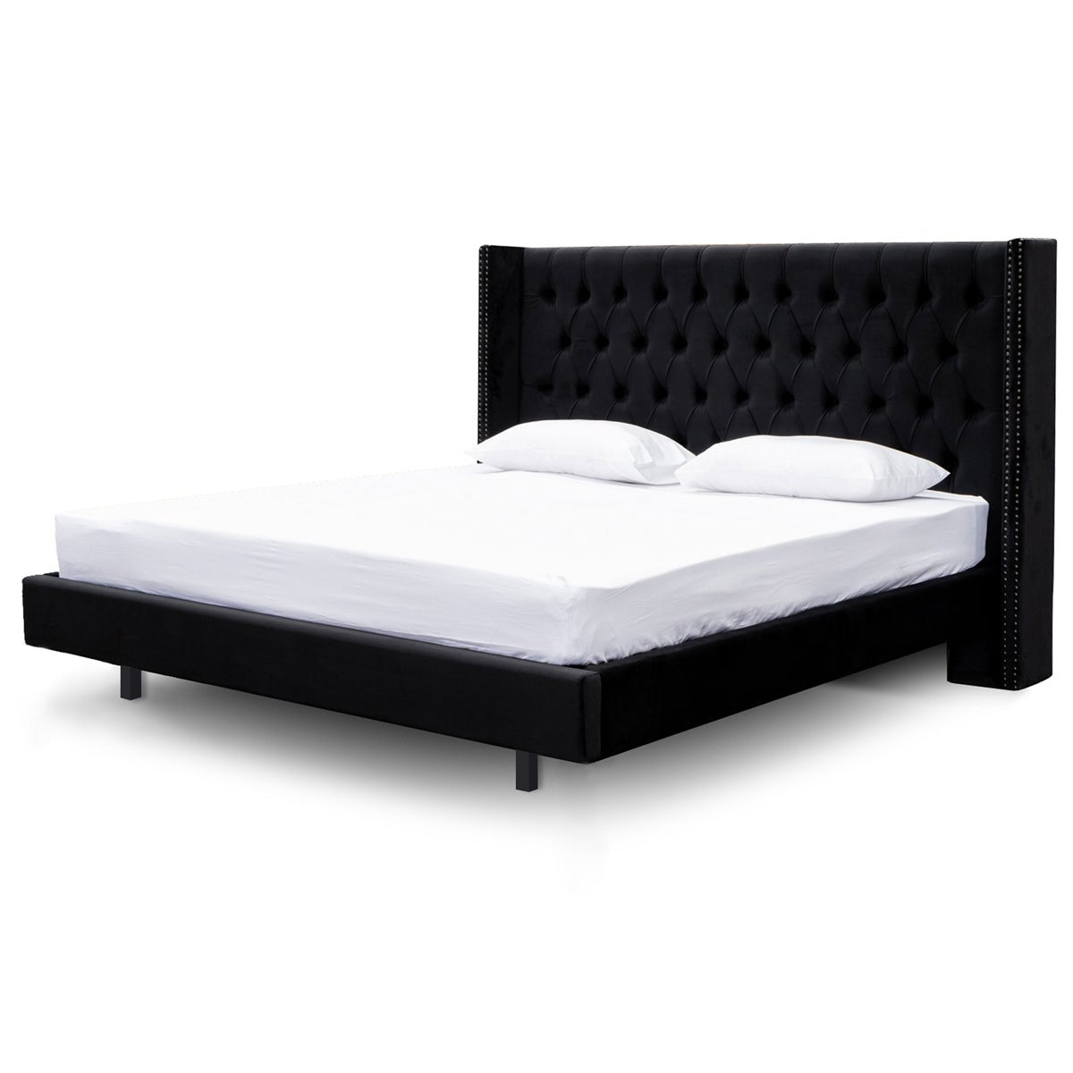 Theodore Queen Bed Frame - Black Velvet - Beds