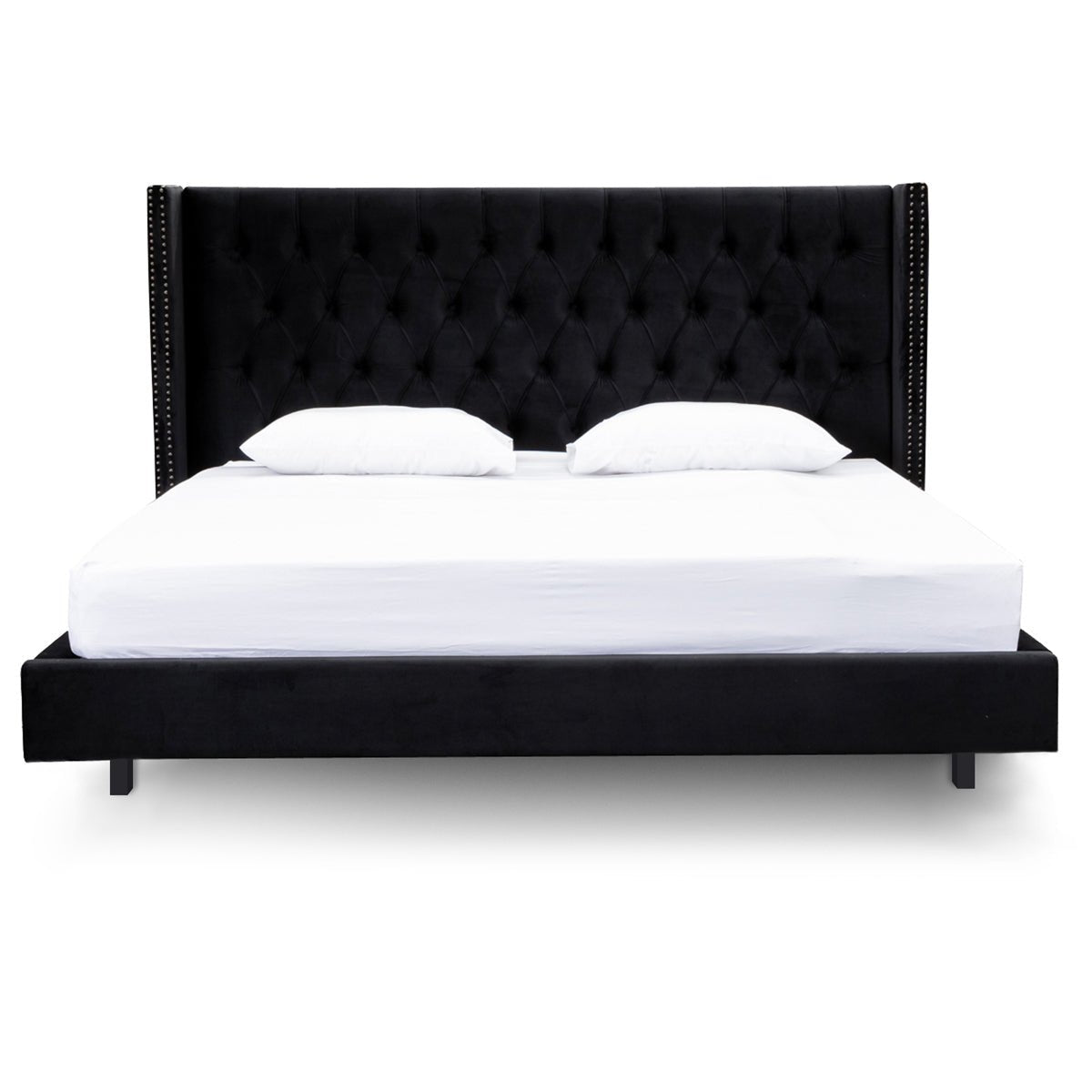 Theodore Queen Bed Frame - Black Velvet - Beds