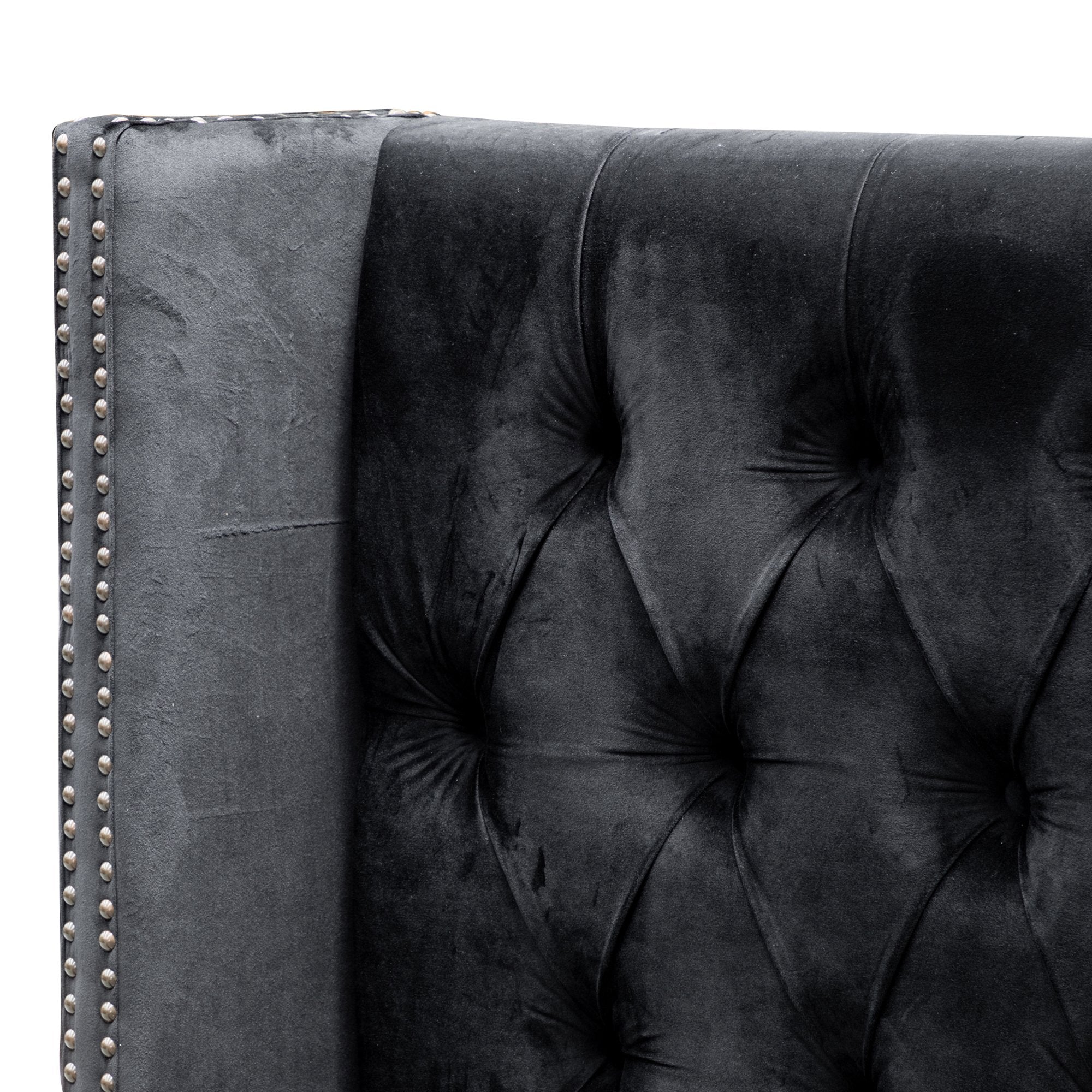 Theodore Queen Bed Frame - Black Velvet - Beds