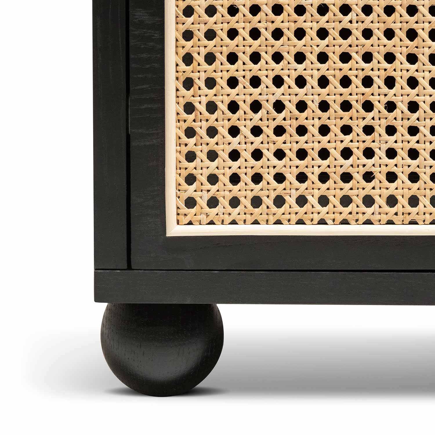 Thiago Wooden Side Table with Rattan Front - Black - Bedside Tables