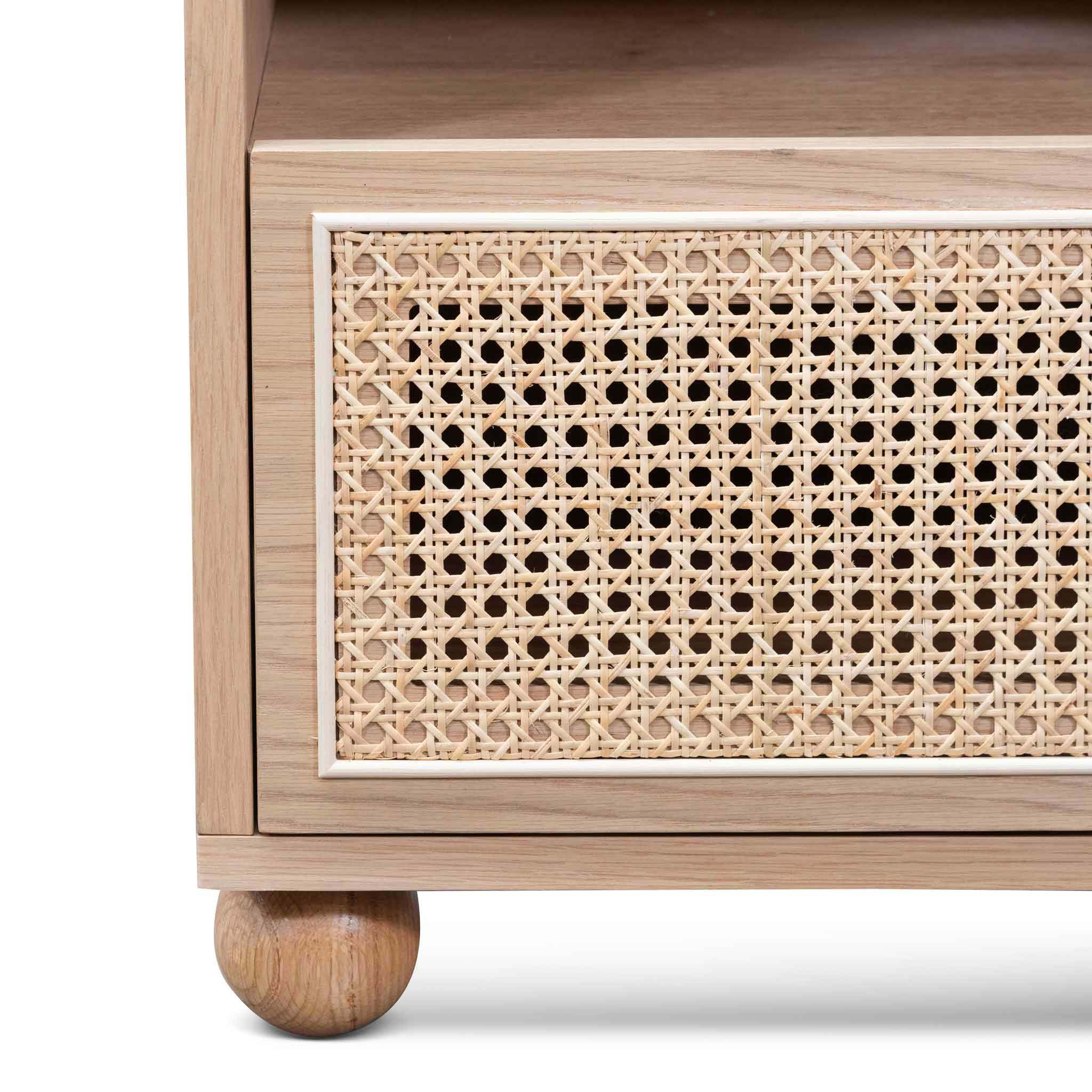 Thiago Wooden Side Table with Rattan Front - Natural - Bedside Tables