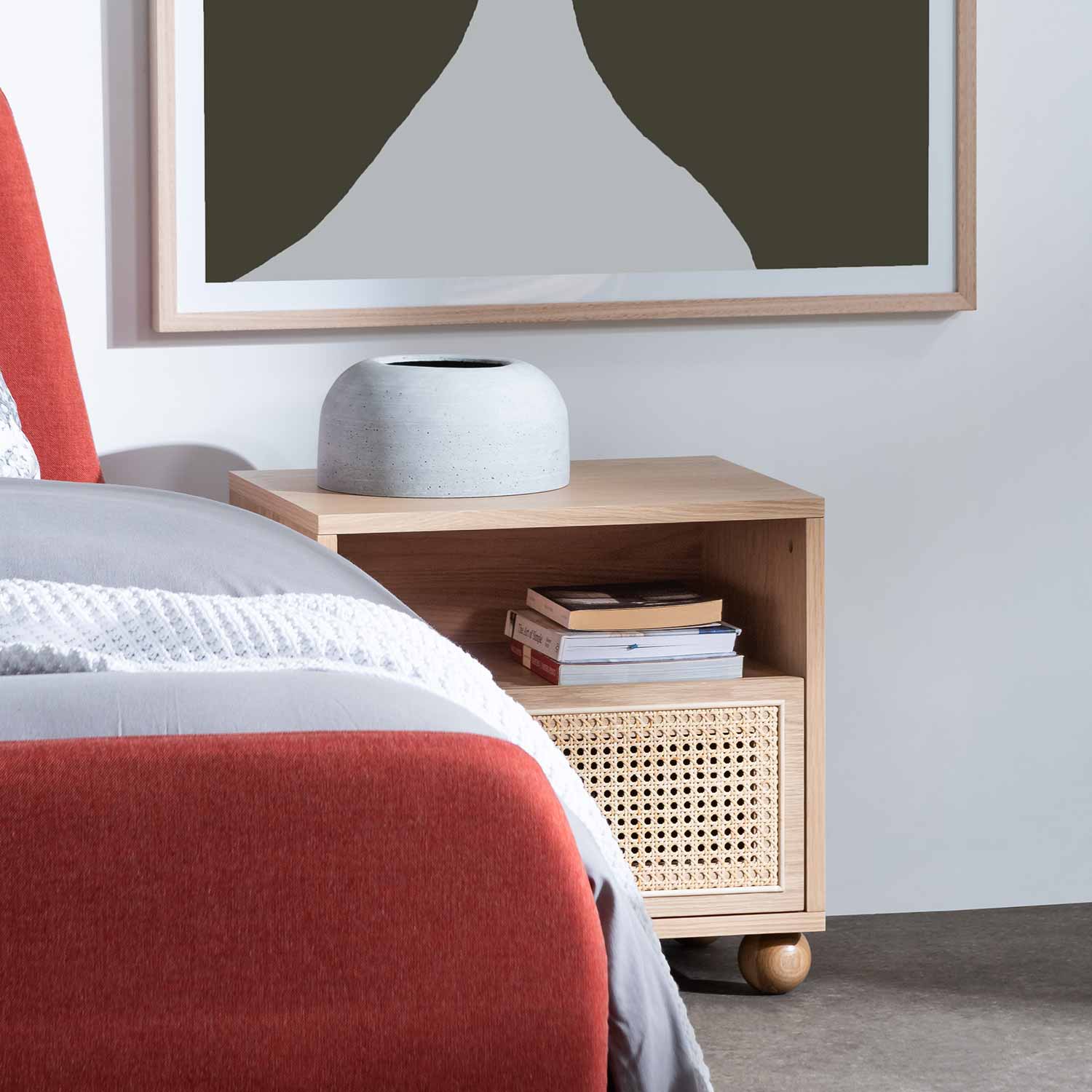 Thiago Wooden Side Table with Rattan Front - Natural - Bedside Tables