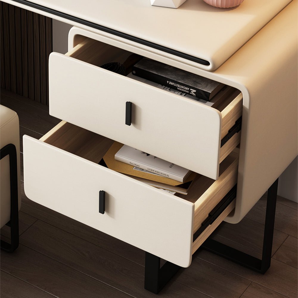 Vancouver White Leather Vanity Set - Make-Up Vanity