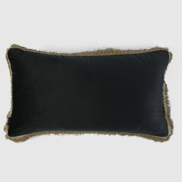 Velvet Fringe Lumbar Pillow Cover , Black - Pillow Covers