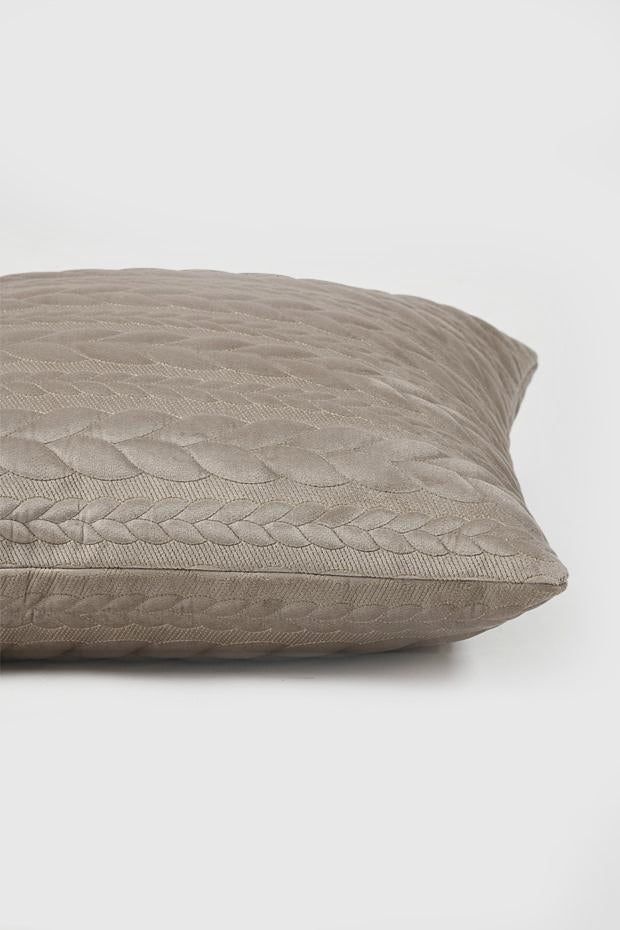 Velvet Quilted Cable Knit Pillow Cover , Beige - Pillow Covers