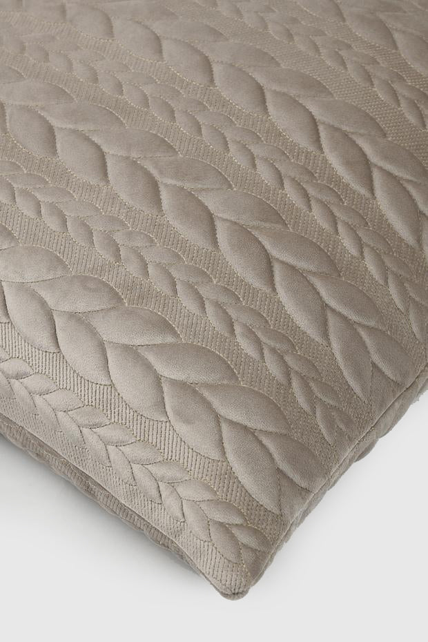 Velvet Quilted Cable Knit Pillow Cover , Beige - Pillow Covers