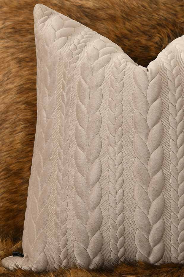 Velvet Quilted Cable Knit Pillow Cover , Beige - Pillow Covers