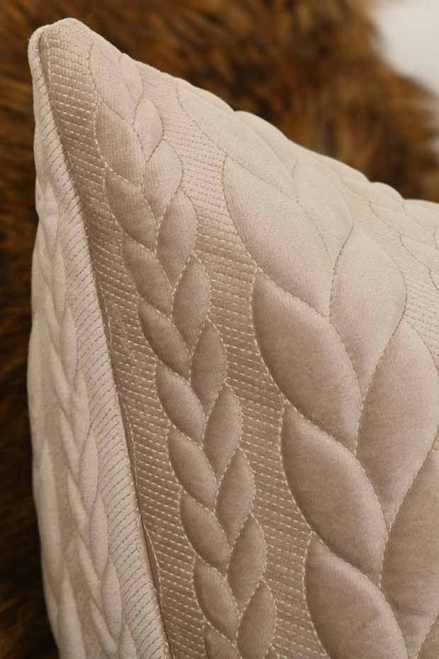 Velvet Quilted Cable Knit Pillow Cover , Beige - Pillow Covers