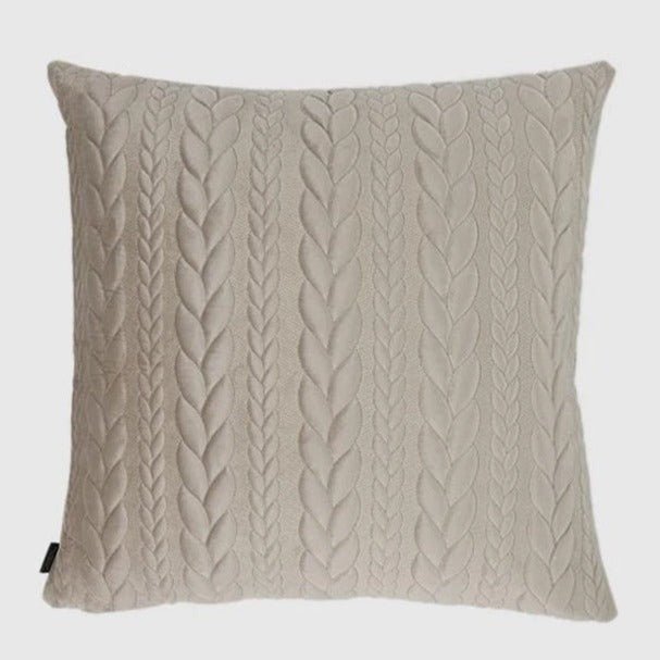 Velvet Quilted Cable Knit Pillow Cover , Beige - Pillow Covers