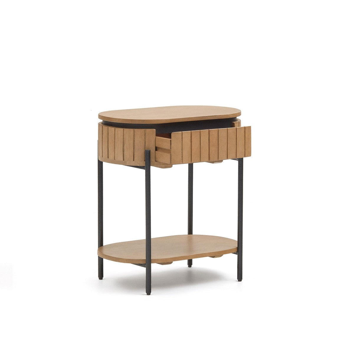 Vera Solid Mango Wood Oval Bedside Table - Natural - Bedside Tables