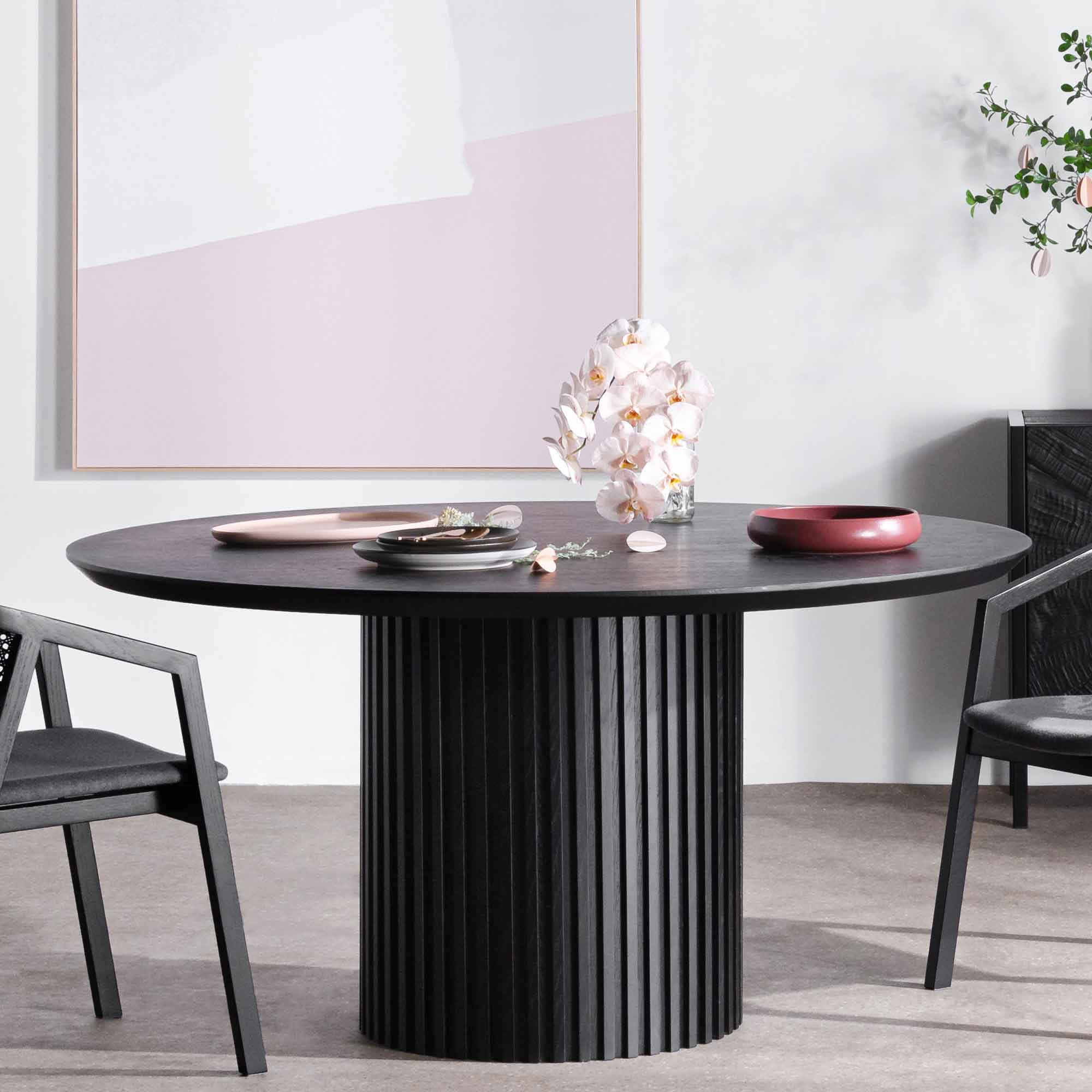 Vics 1.5m Wooden Round Dining Table - Black - Dining Tables