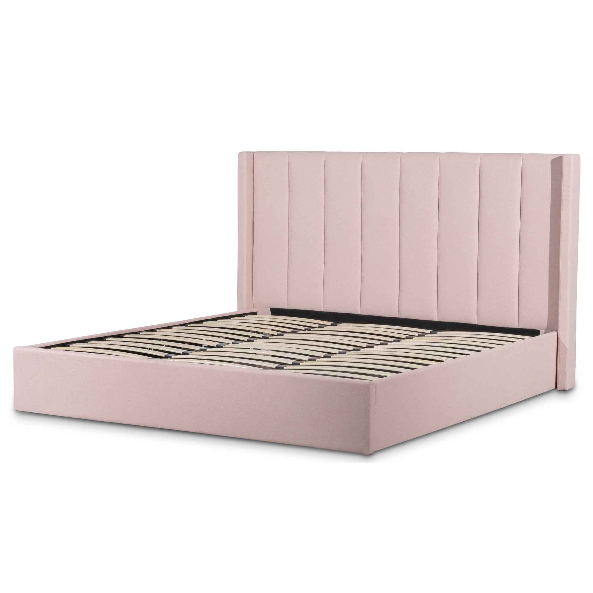 Vivienne Fabric King Bed Frame - Blush Pink with Storage - Beds