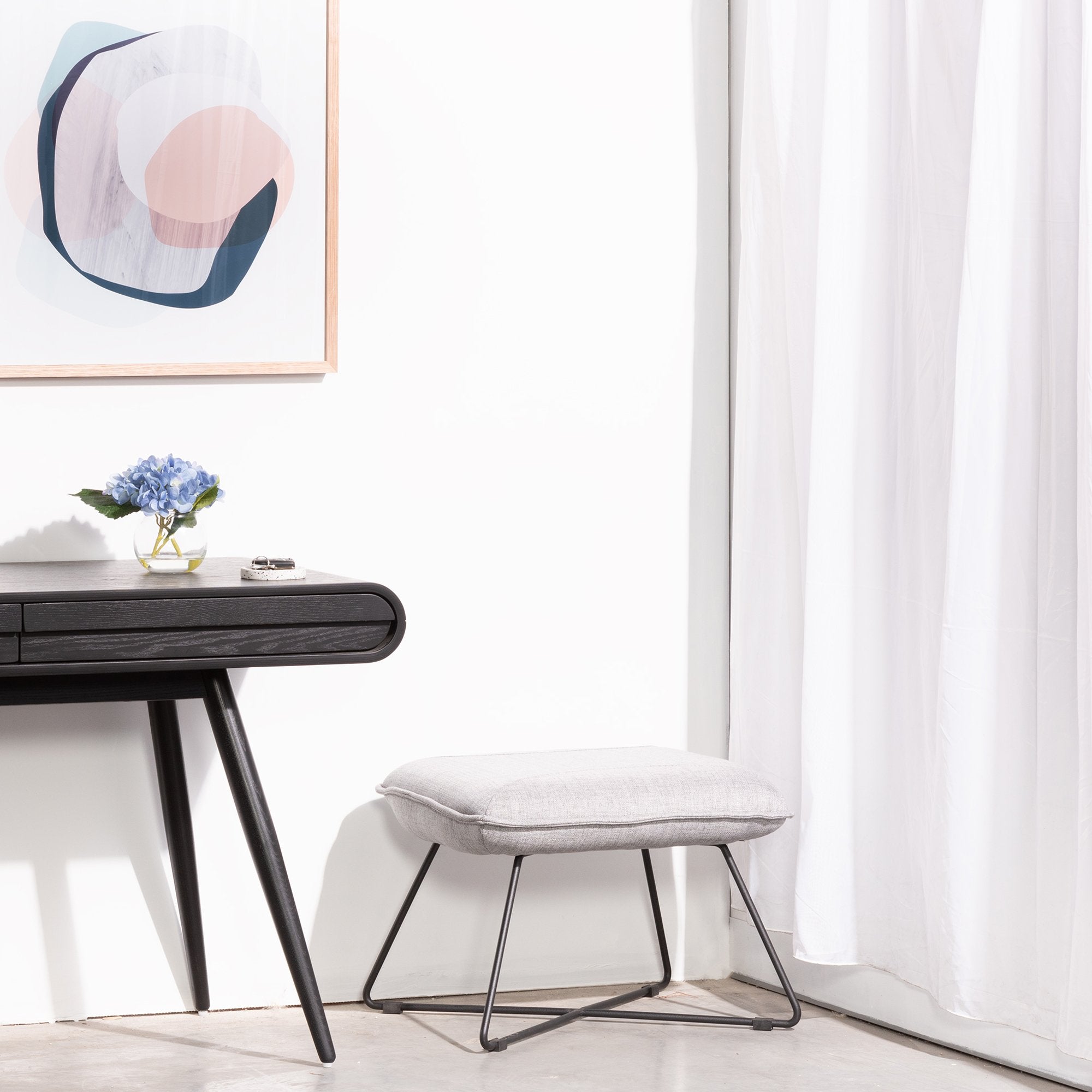 Yara Fabric Lounge Ottoman - Light Grey - Stool