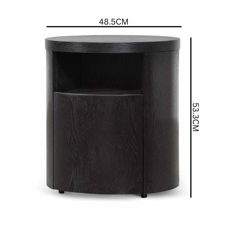 Amelia Round Wooden Bedside Table w/ Drawer - Black Mountain