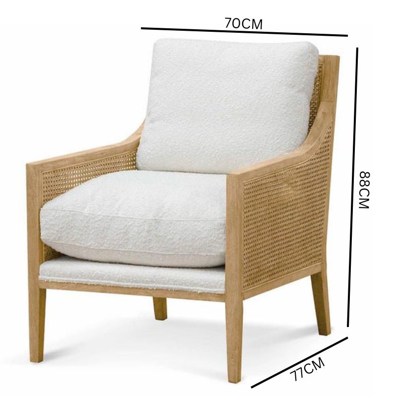 Raya Rattan Arm Chair - Ivory White Boucle