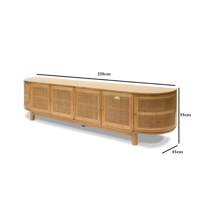 Isla Rattan Doors TV Stand - Natural Oak