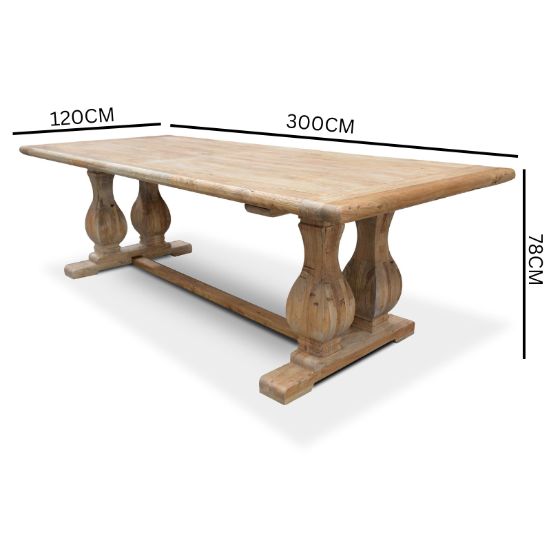 Lima Oak Wood 3m Dining Table - Rustic Natural