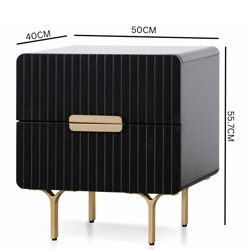 Maxwell Matte Black Bedside Table - Brass Legs and Handle