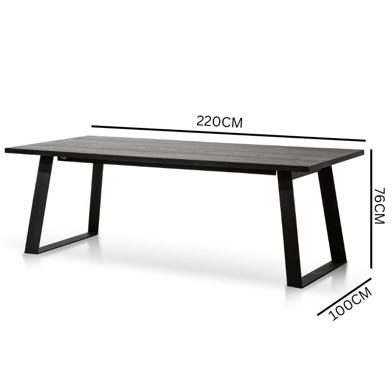 Nile 2.2m Straight Top Dining table - Black Rustic Oak - Metal Legs