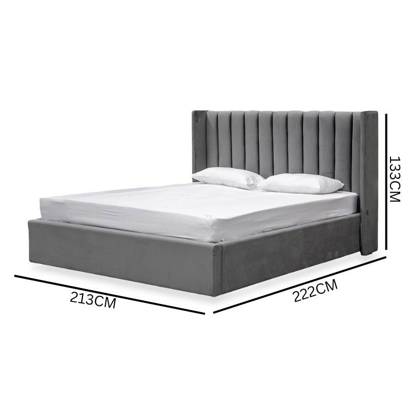 Sebastian King Bed Frame - Wide Base in Charcoal Velvet