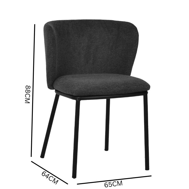 Set of 2 James Fabric Dining Chair - Charcoal Grey