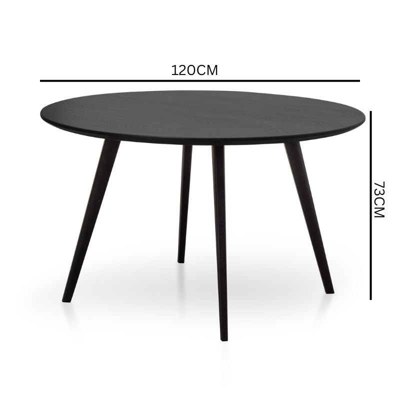 Smith 1.2m Wooden Round Dining Table - Full Black