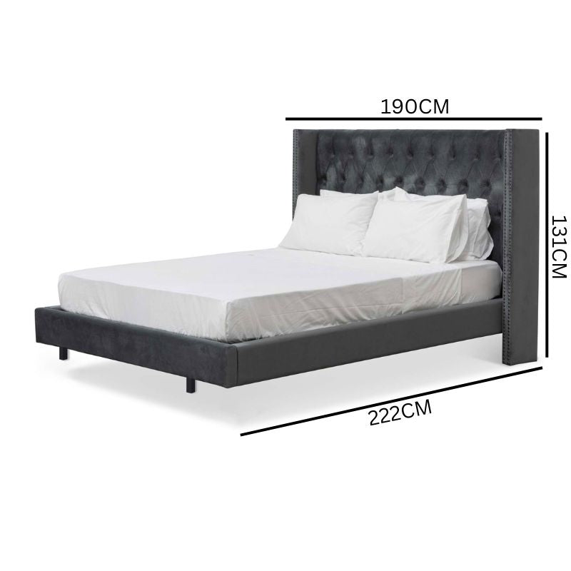 Theodore Queen Bed Frame - Charcoal Velvet