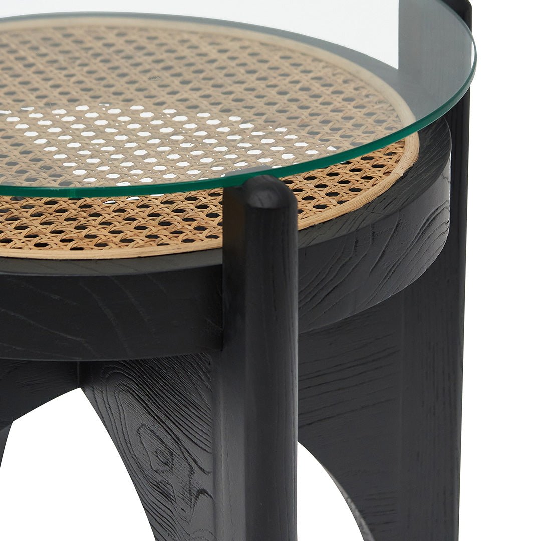 Adrianna Round Glass Side Table - Black - Bedside Tables