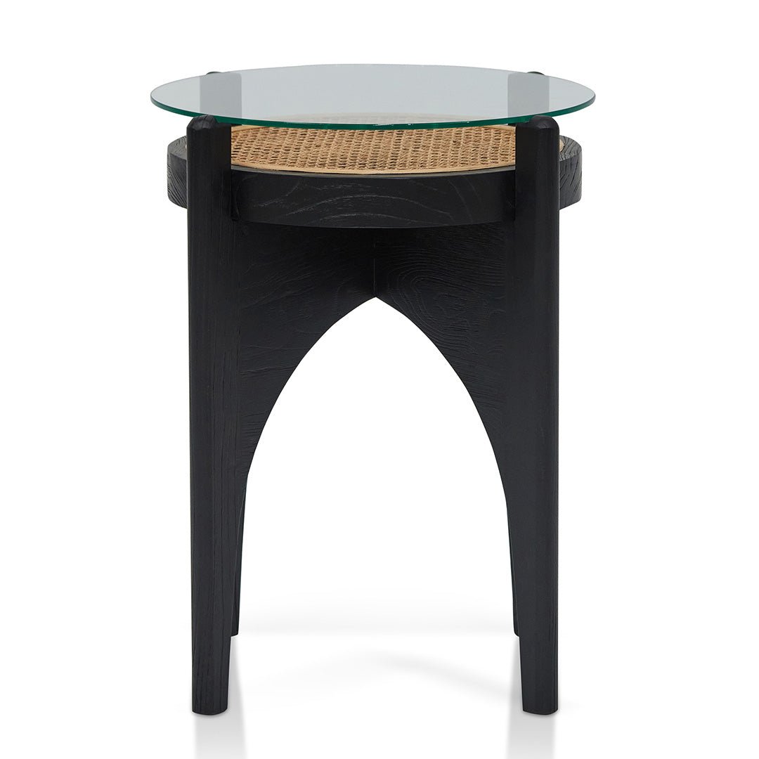 Adrianna Round Glass Side Table - Black - Bedside Tables