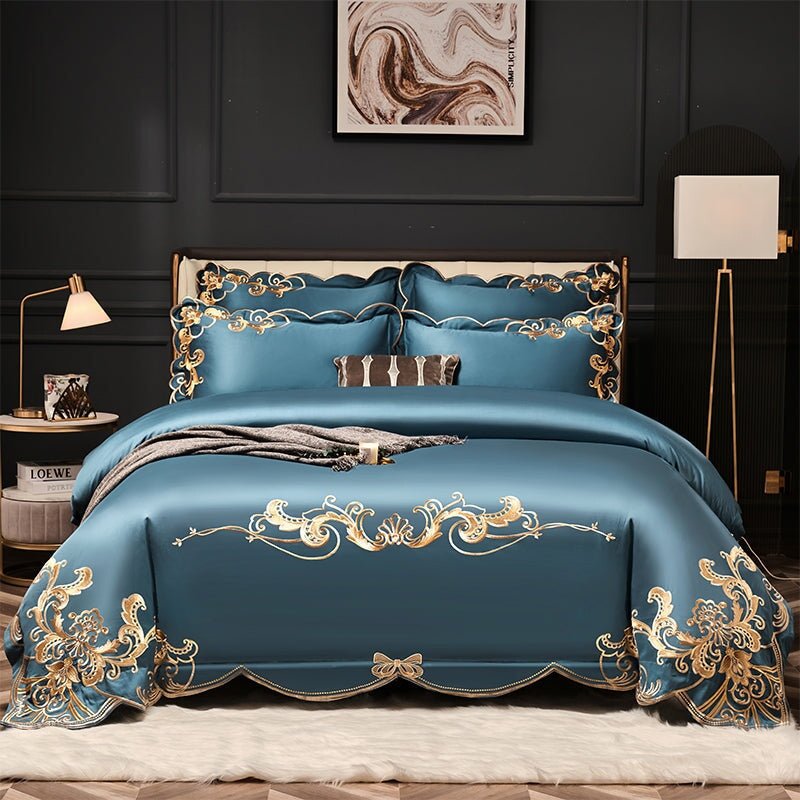 Alexandra Blue Luxury Duvet Cover Set (1000 TC) - Duvet Covers