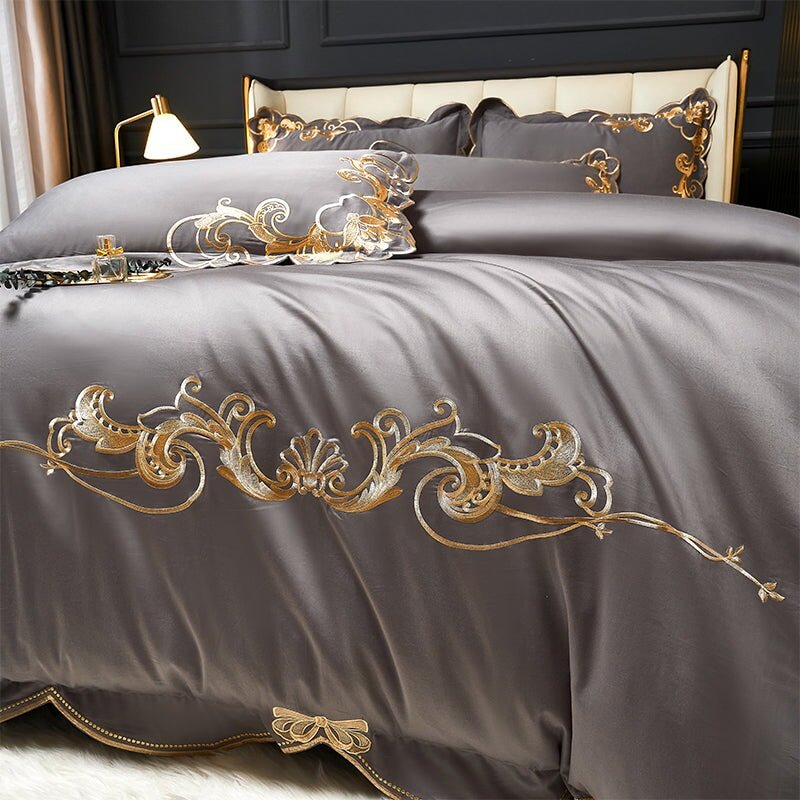 Alexandra Grey Luxury Duvet Cover Set (1000 TC) - Duvet Covers