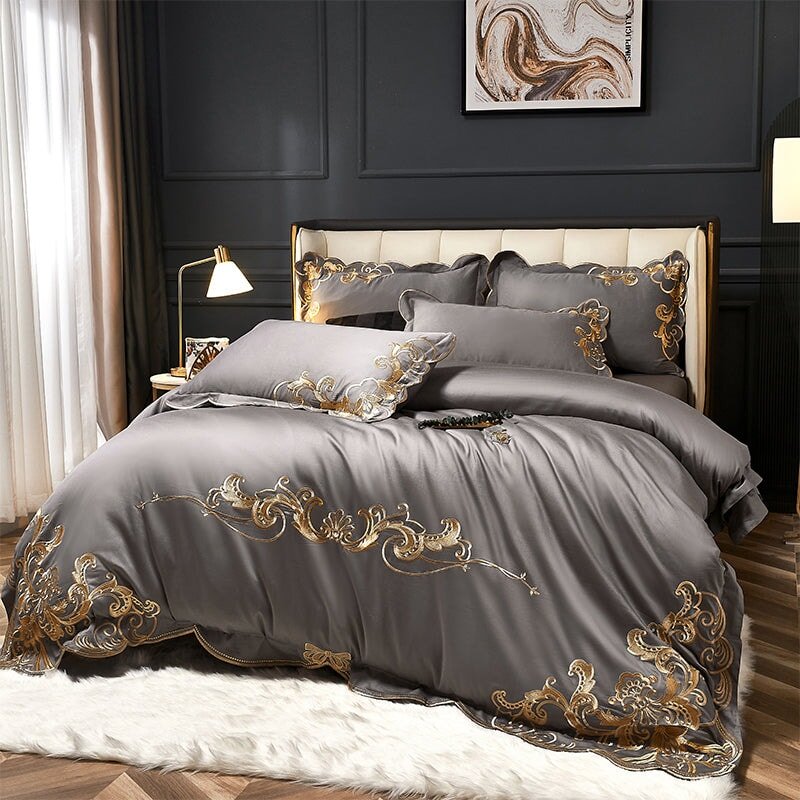 Alexandra Grey Luxury Duvet Cover Set (1000 TC) - Duvet Covers